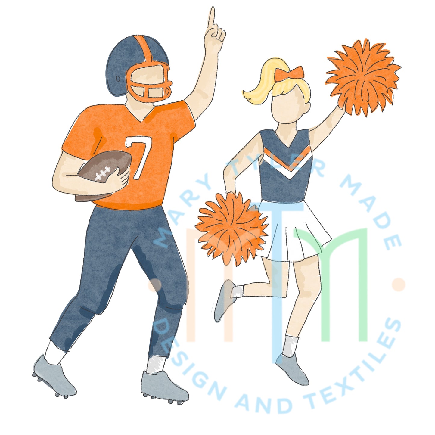 Football + Cheer Orange and Blue - Instant Download