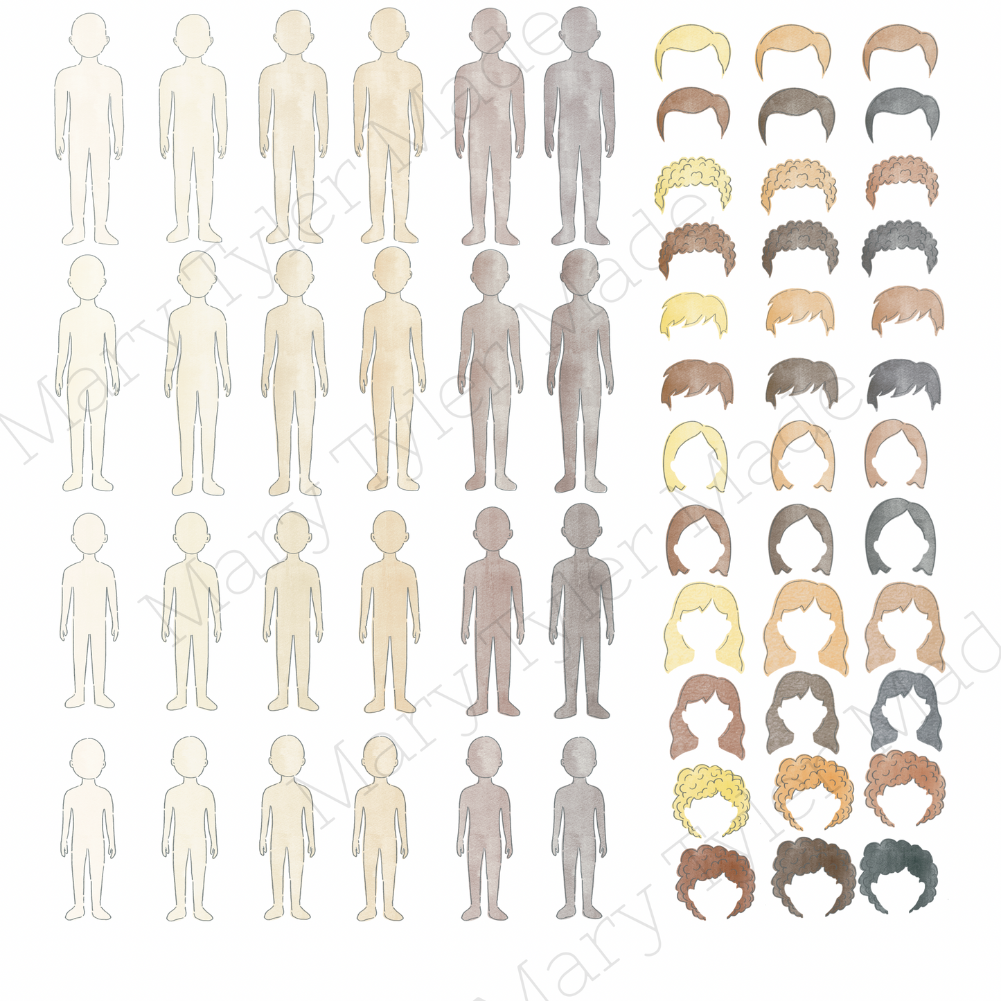 BYO Family Set Watercolor- Digital Clipart