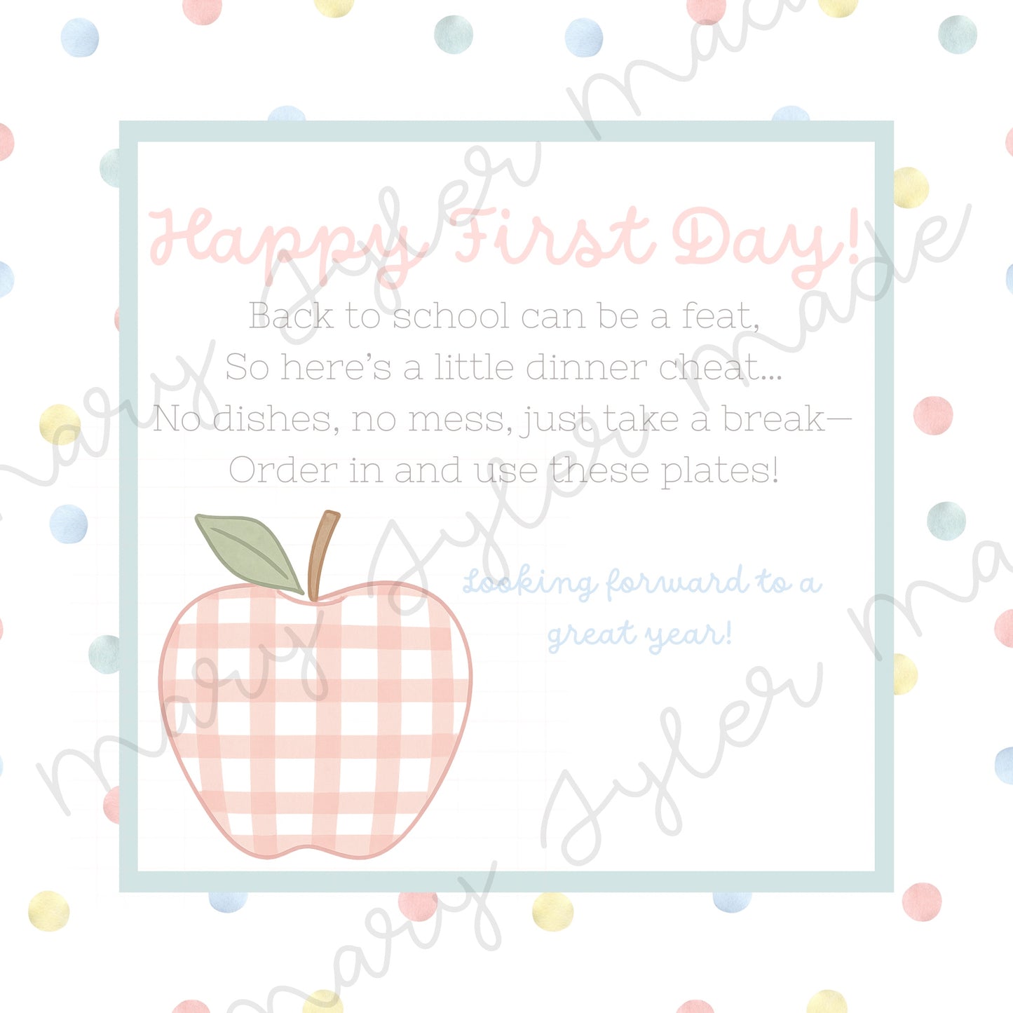 PRINTABLE Tag Only- “Dinners on Us”- First Day Teachers Gift