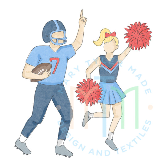 Football + Cheer Lt. Blue, Navy and Red - Instant Download