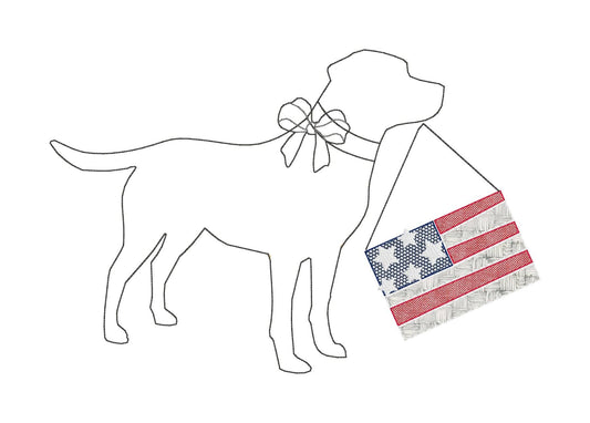 Simple Dog with Flag and Bow Applique