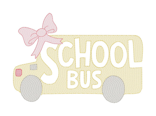 School Bus With Bow Labeled Quick Stitch Embroidery