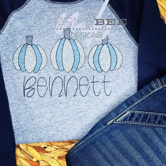 Blue Pumpkins Trio Quick Stitch Embroidery