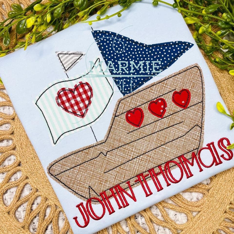 Valentine Pirate Ship Applique