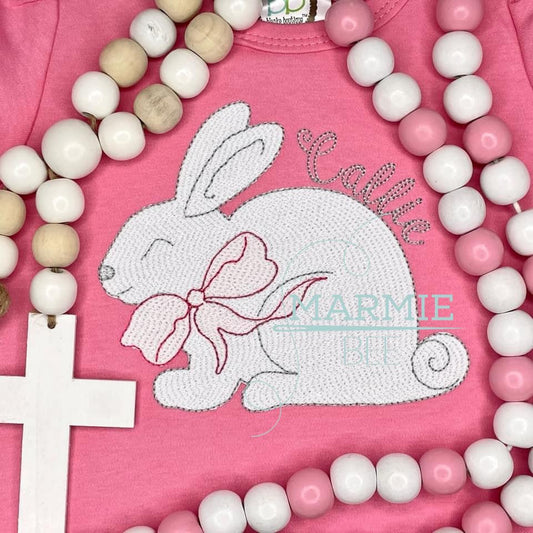 Bunny With Bow Sketch Embroidery {Blue OR Pink Bow}