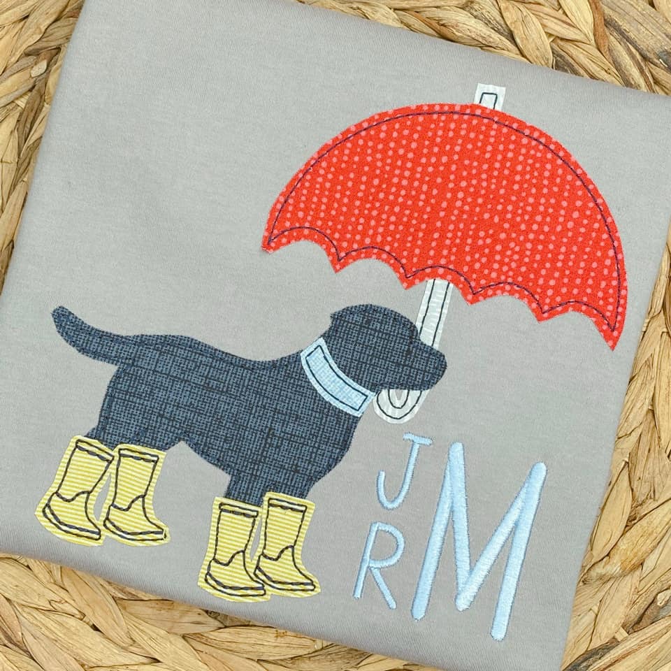 Simple Dog with Umbrella Applique