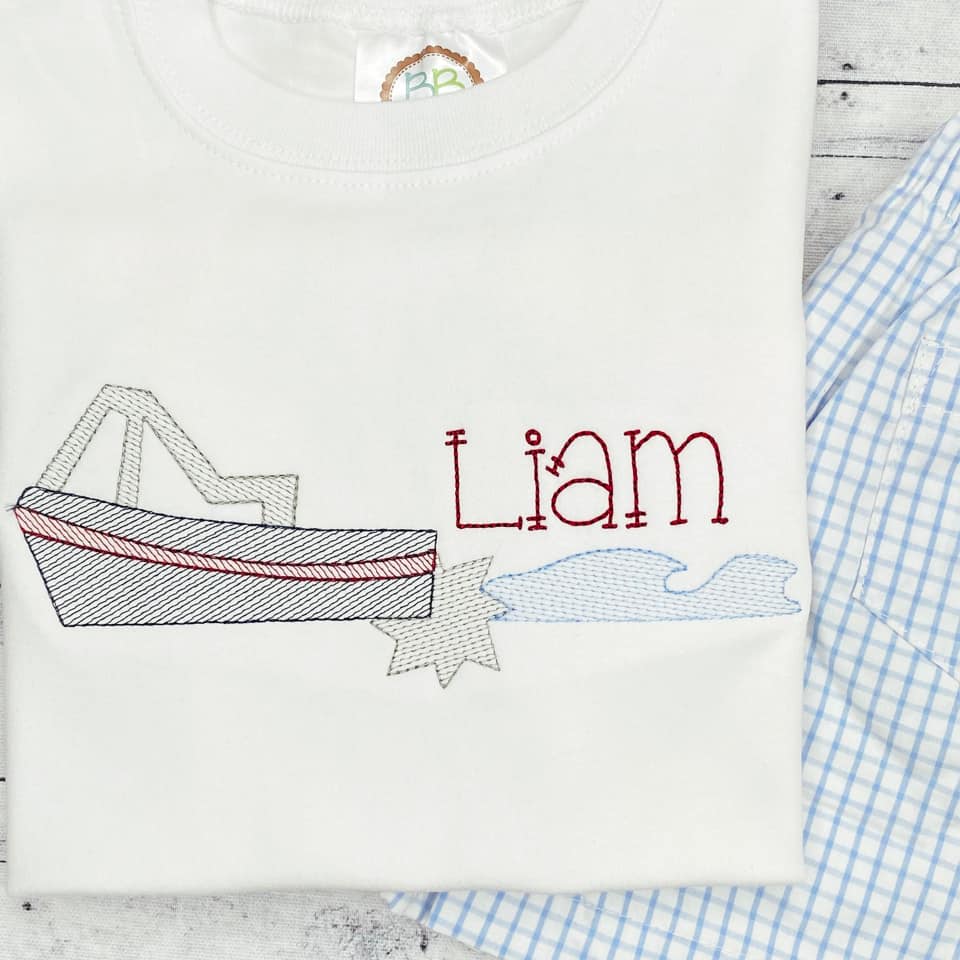 Ski Boat Quick Stitch Embroidery
