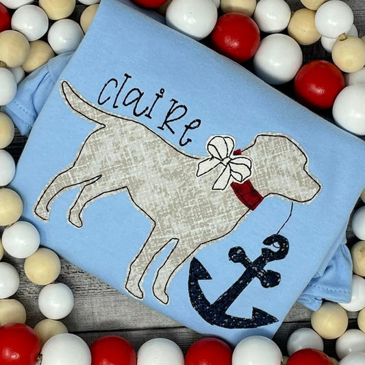 Simple Dog With Anchor and Bow Applique