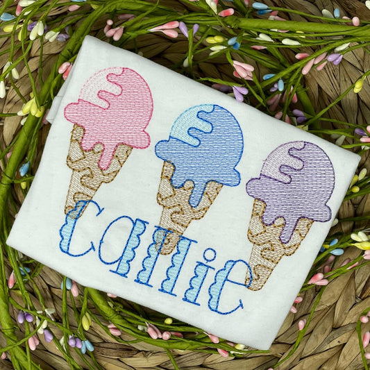 Watercolor Ice Cream Trio Embroidery