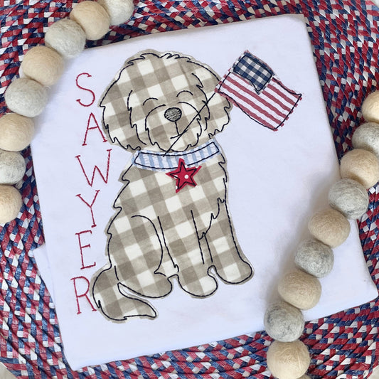 Classic Doodle Boy with Flag Applique