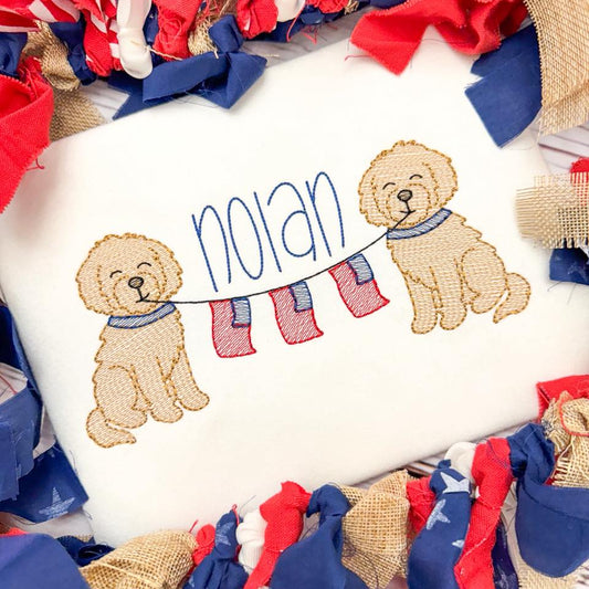 Doodle Boys with Flag Banner Quick Stitch Embroidery