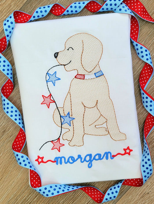 Patriotic Lab Pup with Stars Quick Stitch Embroidery