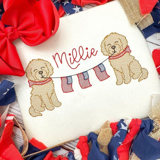 Doodle Girls with Flag Banner Quick Stitch Embroidery