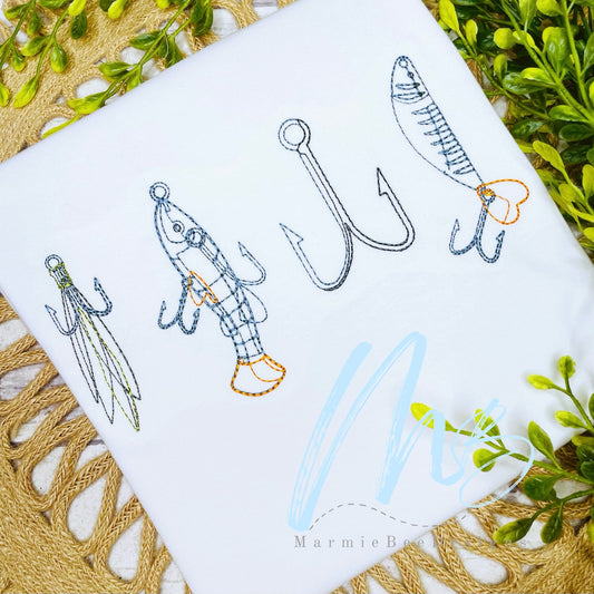Fishing Lure Hand Drawn Style Embroidery