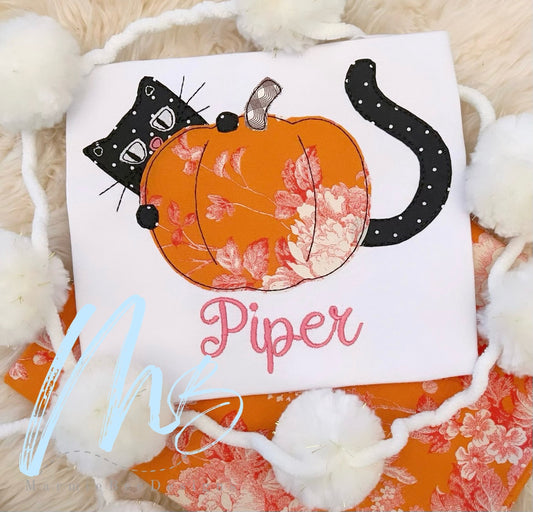 Cat in Pumpkin Applique