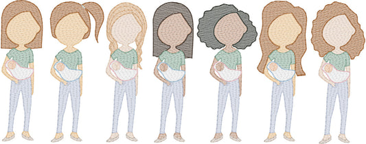 Moms with 1 Baby (Build Your Own Family) Quick Stitch Embroidery