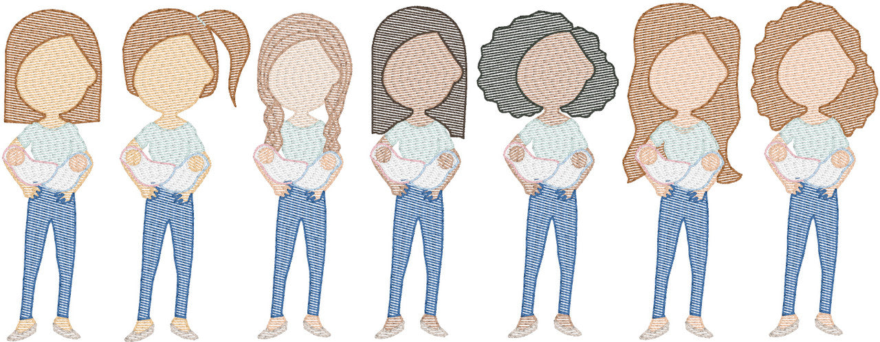 Moms with 2 Babies (Build Your Own Family) Quick Stitch Embroidery