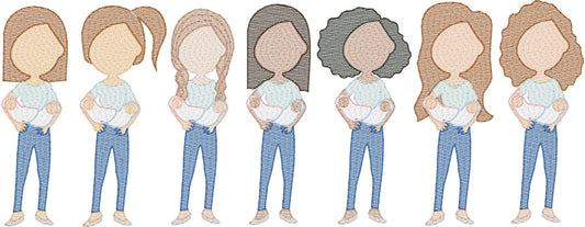 Moms with 2 Babies (Build Your Own Family) Quick Stitch Embroidery