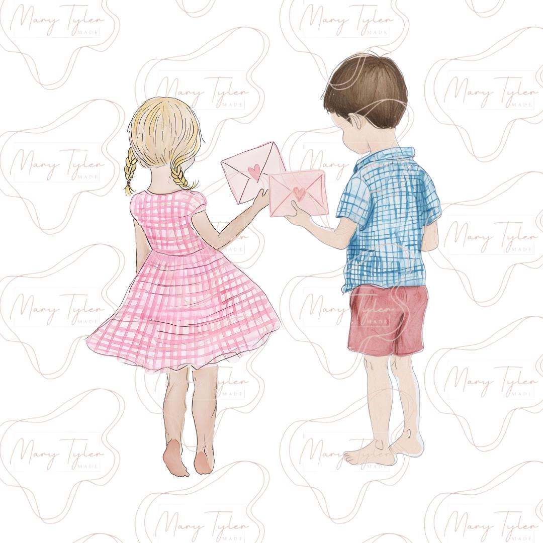 Little Boy and Girl Valentines Watercolor (Seperate files)- Digital Clipart