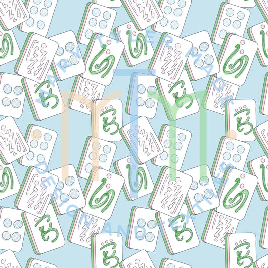Watercolor Mahjong Tiles Seamless Design- Instant Download