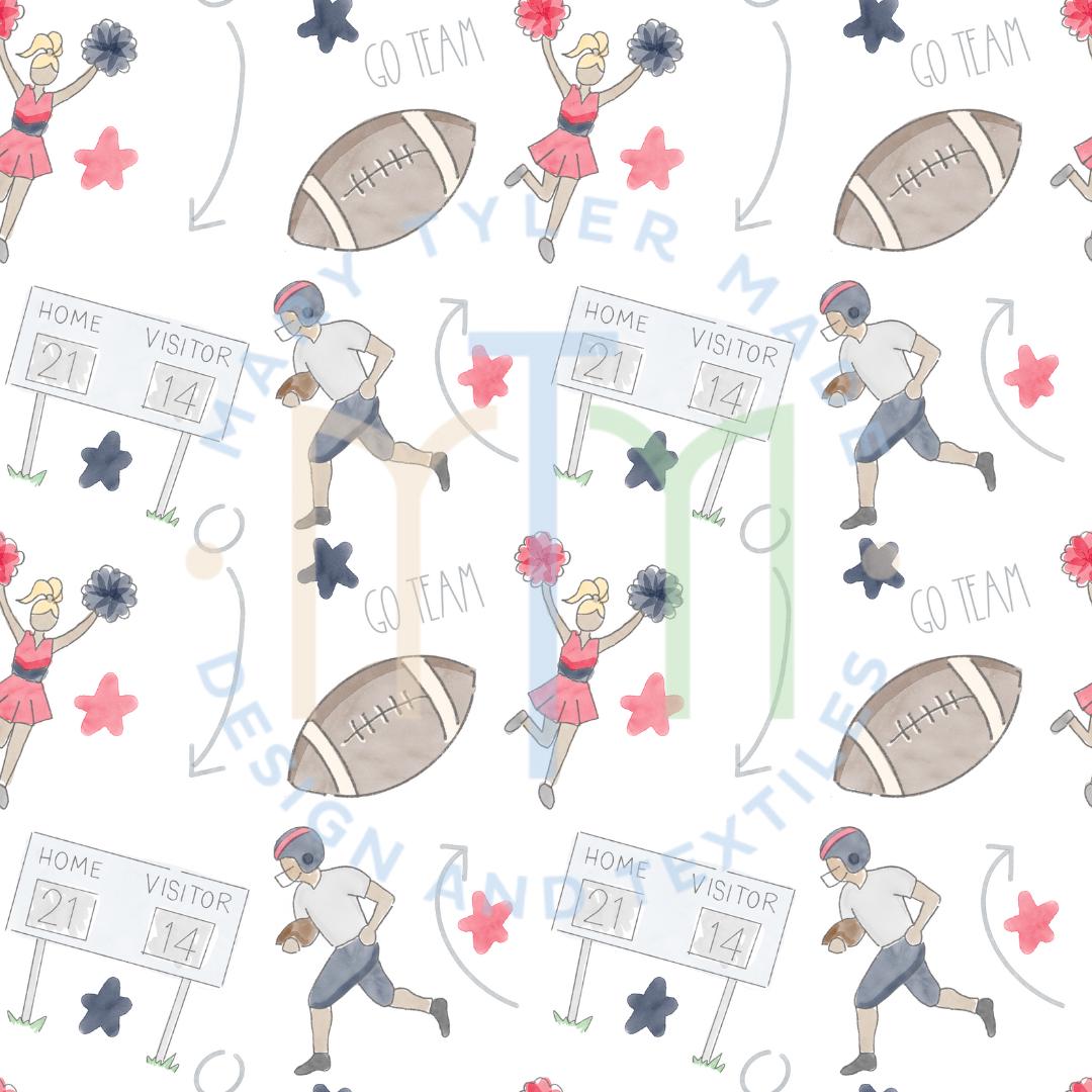 Football Fun Red Navy Seamless Pattern Design- Instant Download