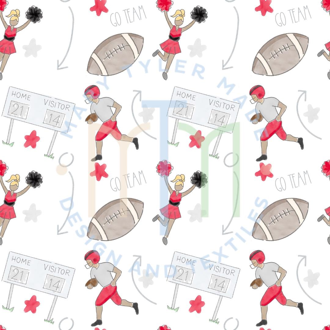 Football Fun Red Black Seamless Pattern Design- Instant Download